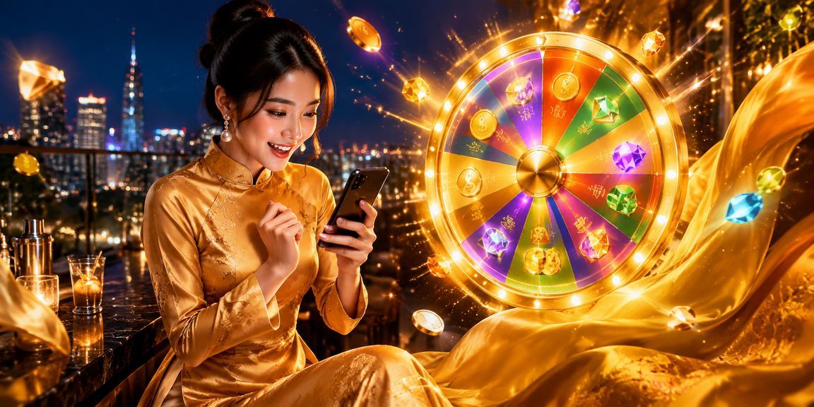 Người dùng tại TP. HCM tham gia quay thưởng may mắn trực tuyến trong trang phục áo dài