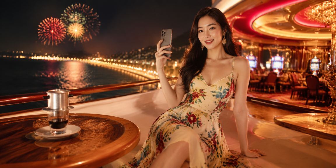 Người chơi thư giãn tại Mũi Né với điện thoại, tượng trưng cho giải trí di động có trách nhiệm